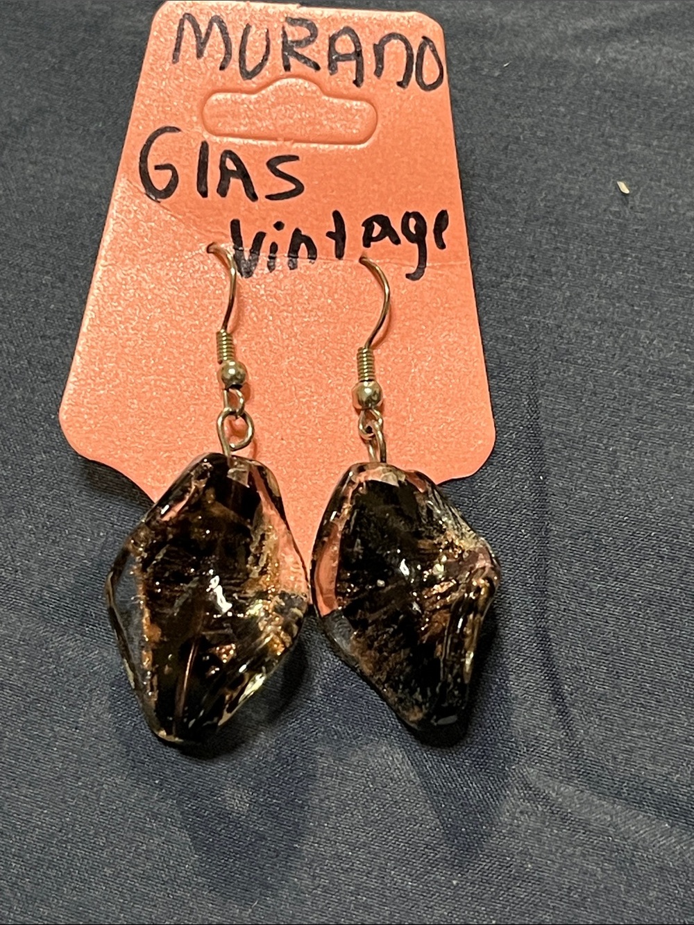 Murano Glass Brown and Gold Leaf Drop Earrings